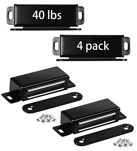 Onarway Magnetic Door Catch 40lbs 4 Pack Pull Strong Magnet Cabinet Latches Magnetic Hardware Stainless Steel Door Closer for Bathroom Kitchen Sliding Door Window Cupboard Black - Image 1
