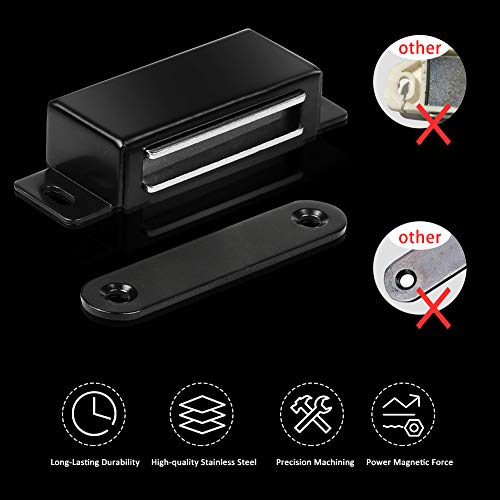 Onarway Magnetic Door Catch 40lbs 4 Pack Pull Strong Magnet Cabinet Latches Magnetic Hardware Stainless Steel Door Closer for Bathroom Kitchen Sliding Door Window Cupboard Black - Image 2