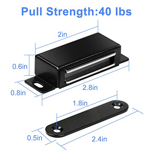 Onarway Magnetic Door Catch 40lbs 4 Pack Pull Strong Magnet Cabinet Latches Magnetic Hardware Stainless Steel Door Closer for Bathroom Kitchen Sliding Door Window Cupboard Black - Image 3