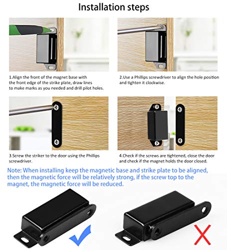 Onarway Magnetic Door Catch 40lbs 4 Pack Pull Strong Magnet Cabinet Latches Magnetic Hardware Stainless Steel Door Closer for Bathroom Kitchen Sliding Door Window Cupboard Black - Image 4