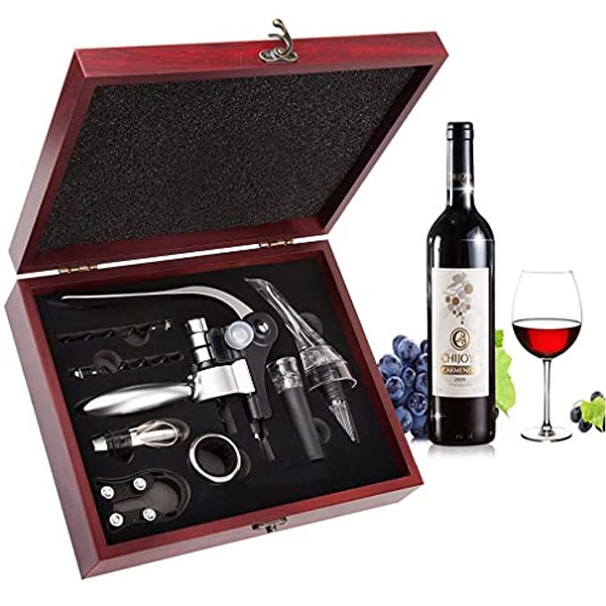 Smaier Opener,Wine Bottle Opener, Accessories Areator Opener Kit, Red Set with Wood Case,Wine Gift with Luxury Packaging - Image 1