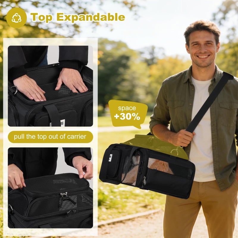 pidipiti 17x13x8 Frontier Allegiant Breeze Airline Approved top Expandable pet Carrier for Extra-Small Dog/Small cat up to 5 lbs(All Black) - Image 4