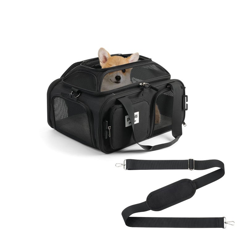 pidipiti 17x13x8 Frontier Allegiant Breeze Airline Approved top Expandable pet Carrier for Extra-Small Dog/Small cat up to 5 lbs(All Black) - Image 1