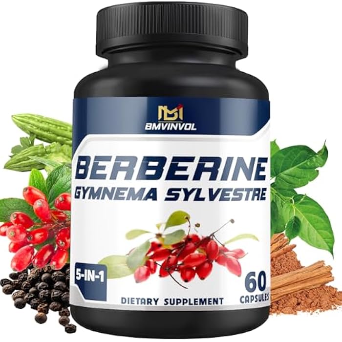 BMVINVOL 5-in-1 Berberine Supplement with Ceylon Cinnamon, Gymnema Sylvestre, Bitter Melon & Black Pepper - Supports Immune Function, Cardiovascular Heart (60 Count) - Image 1