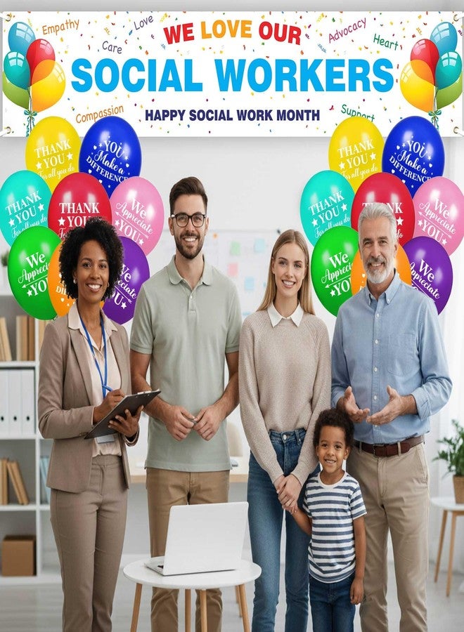 Ticuenicoa Social Worker Appreciation Month Decorations, 98x20" We Love Our Social Workers Banner with 16 Balloons, Social Worker Gifts, Employee & Teacher Appreciation, Work Anniversary Decorations - Image 3