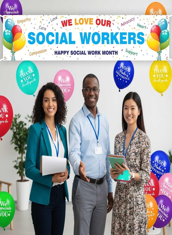 Ticuenicoa Social Worker Appreciation Month Decorations, 98x20" We Love Our Social Workers Banner with 16 Balloons, Social Worker Gifts, Employee & Teacher Appreciation, Work Anniversary Decorations - Image 2
