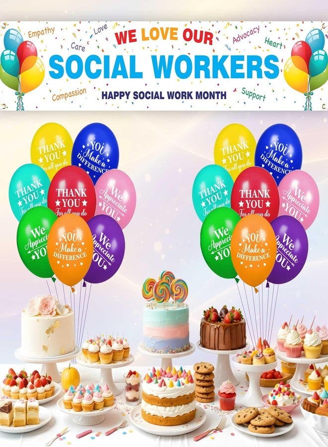 Ticuenicoa Social Worker Appreciation Month Decorations, 98x20" We Love Our Social Workers Banner with 16 Balloons, Social Worker Gifts, Employee & Teacher Appreciation, Work Anniversary Decorations - Image 4
