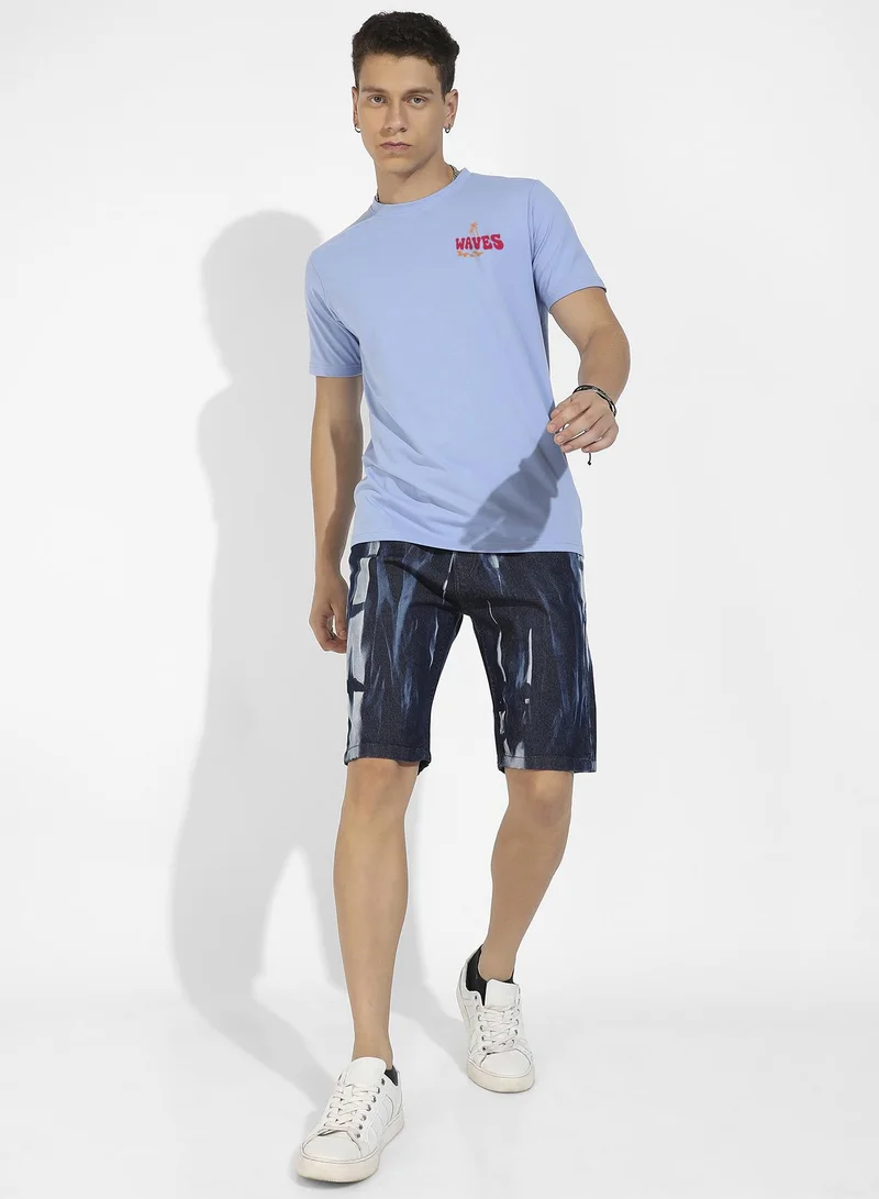 Campus Sutra Men's Icy Blue Basic Regular Fit T-Shirt