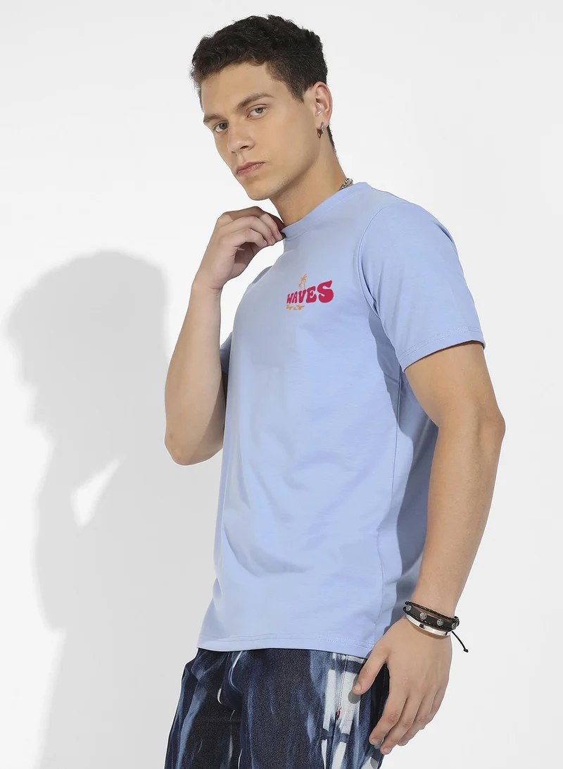 Campus Sutra Men's Icy Blue Basic Regular Fit T-Shirt