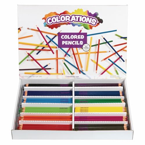 Colorations Color Pencils, Set of 240, Pre-sharpened, 12 Colors, Thick Core, Hexagonal, Harvested Wood, Classroom Supplies - Image 1