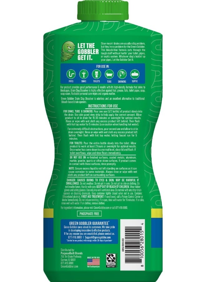 Green Gobbler Drain Clog Dissolver – 31 oz Drain Opener & Cleaner for Sink, Toilet, Shower & Tub – Powerful Toilet Clog Remover, Fast-Acting, Safe for Pipes - Image 2