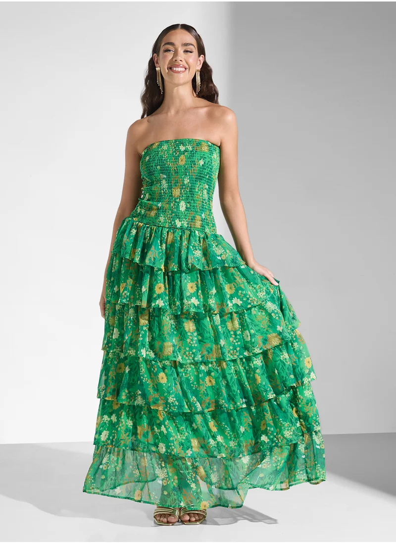 Ginger Boutique Bardot Floral Tiered A Line Dress
