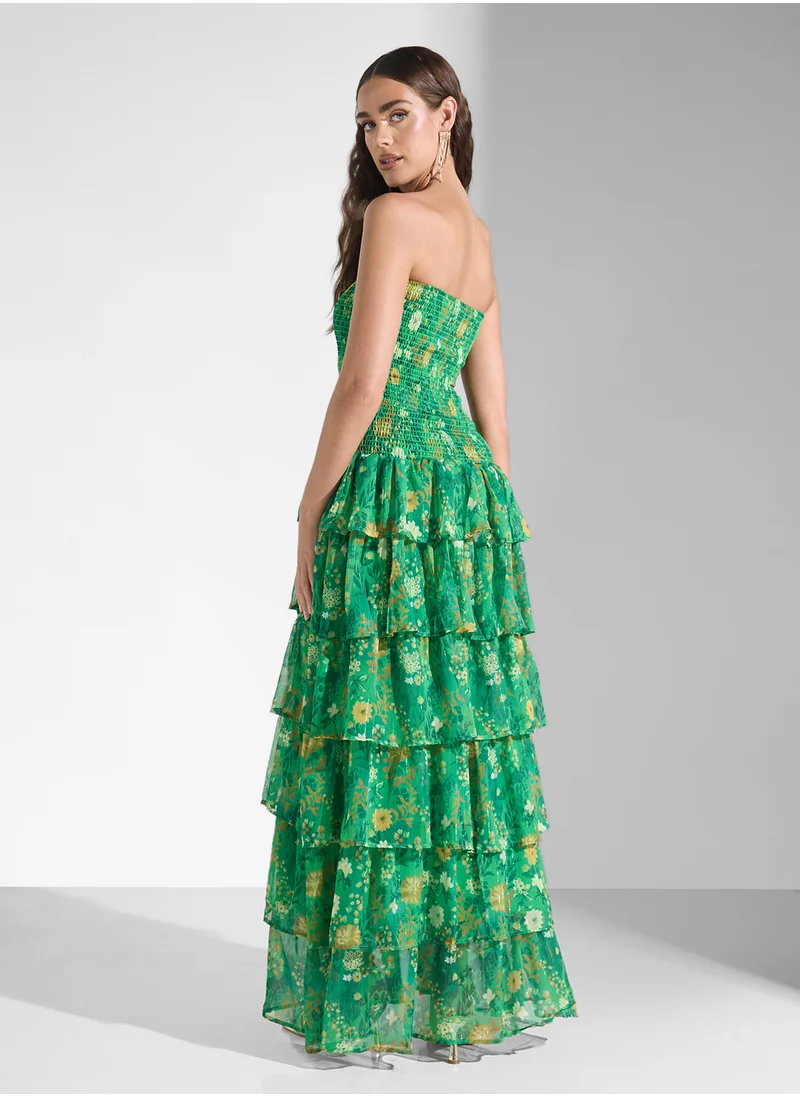 Ginger Boutique Bardot Floral Tiered A Line Dress