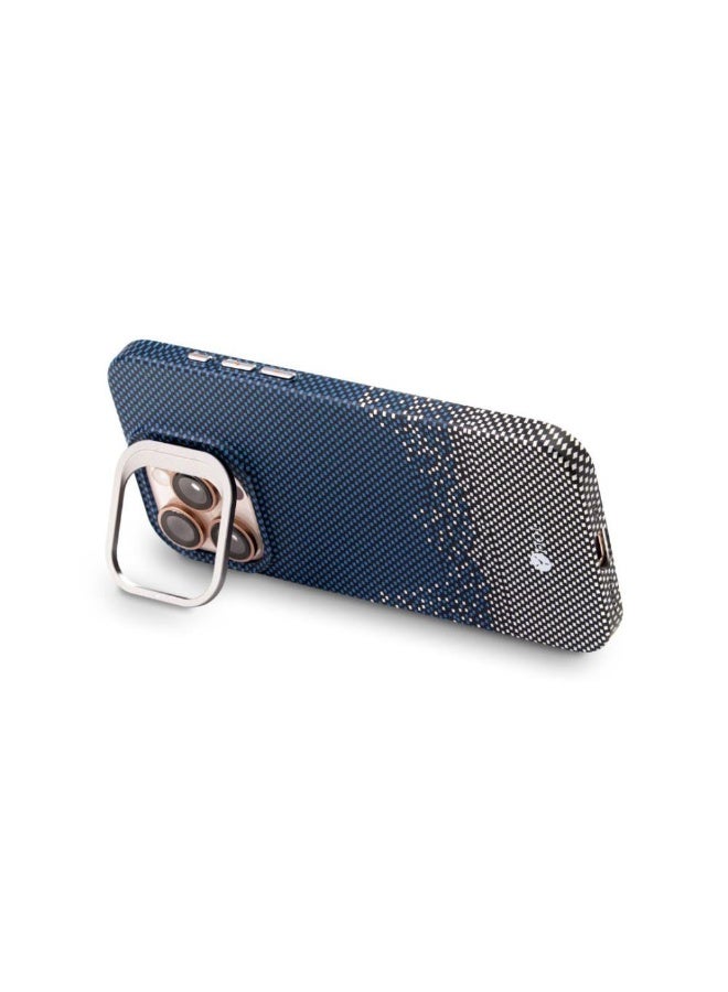 YNOT MagSafe carbon fiber protection case with camera stand for iPhone 13  -  Blue dotted white - Image 4