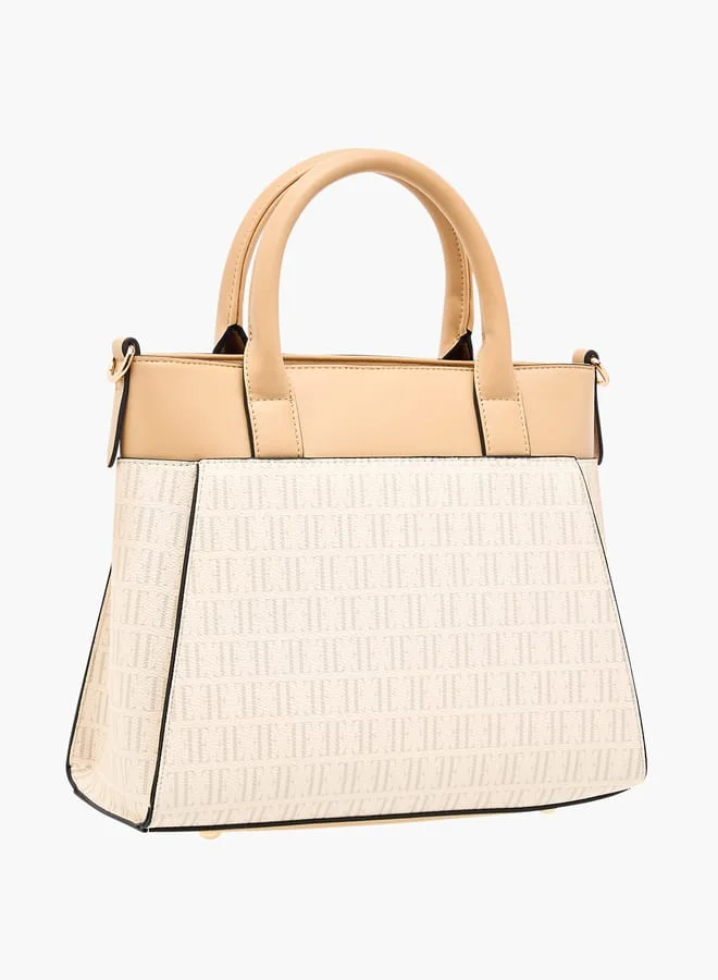ELLE Women Monogram Print Tote Bag with Top Handles and Zip Closure