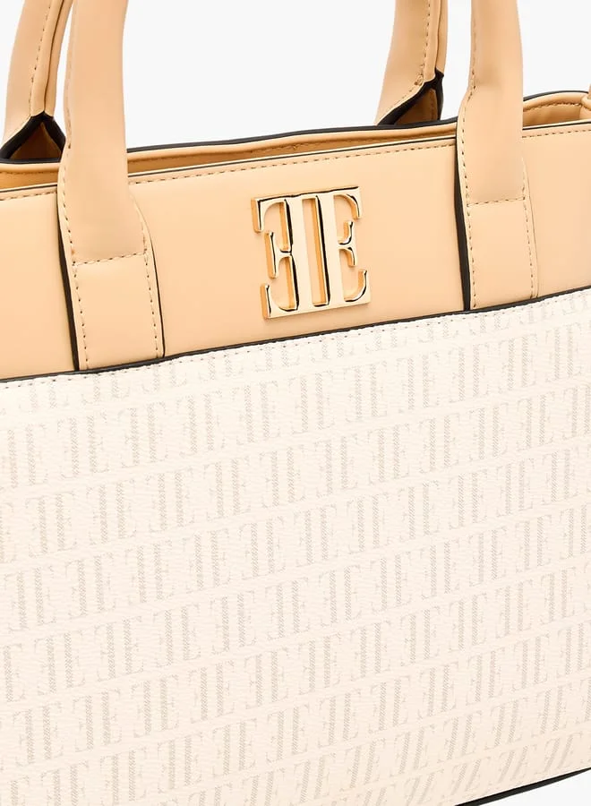 ELLE Women Monogram Print Tote Bag with Top Handles and Zip Closure