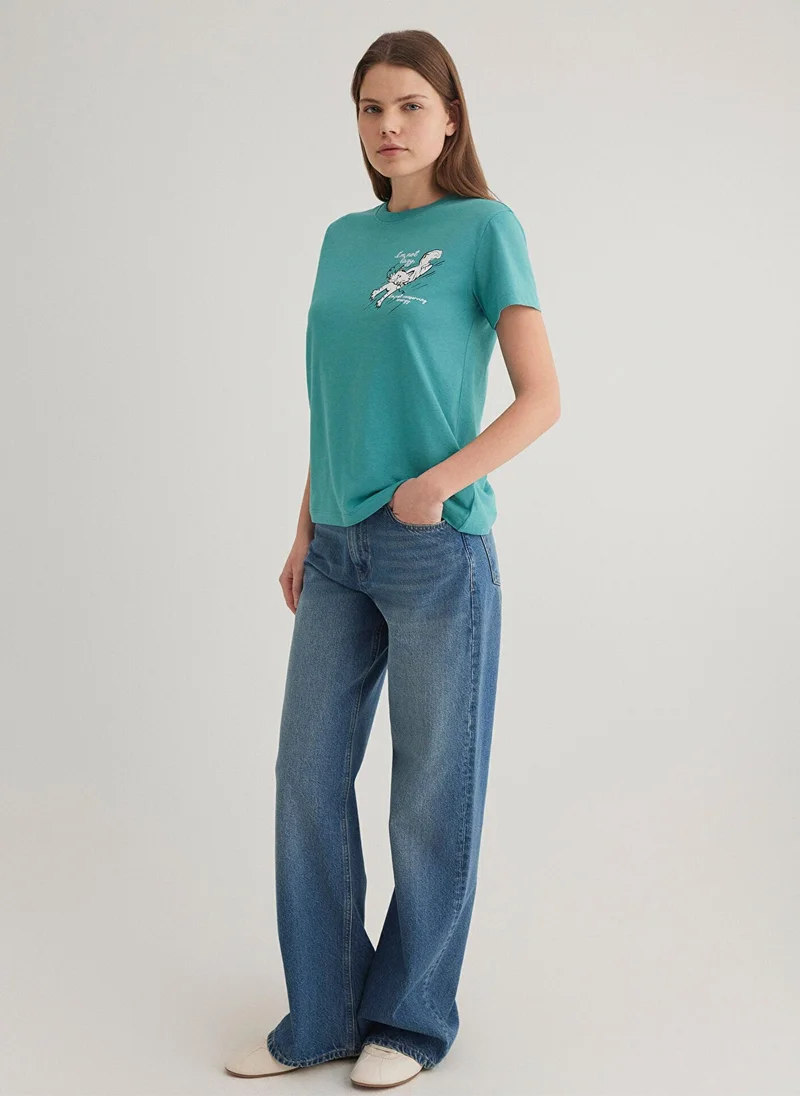 MAVI Green T-Shirt with Cat Print