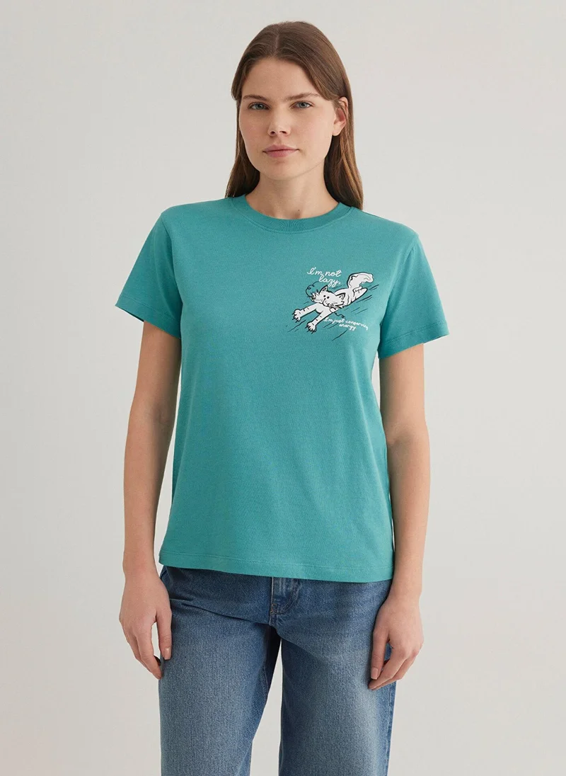 MAVI Green T-Shirt with Cat Print