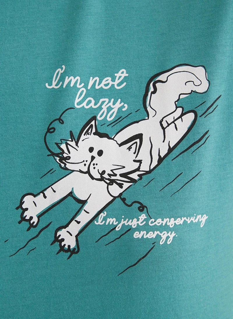 MAVI Green T-Shirt with Cat Print
