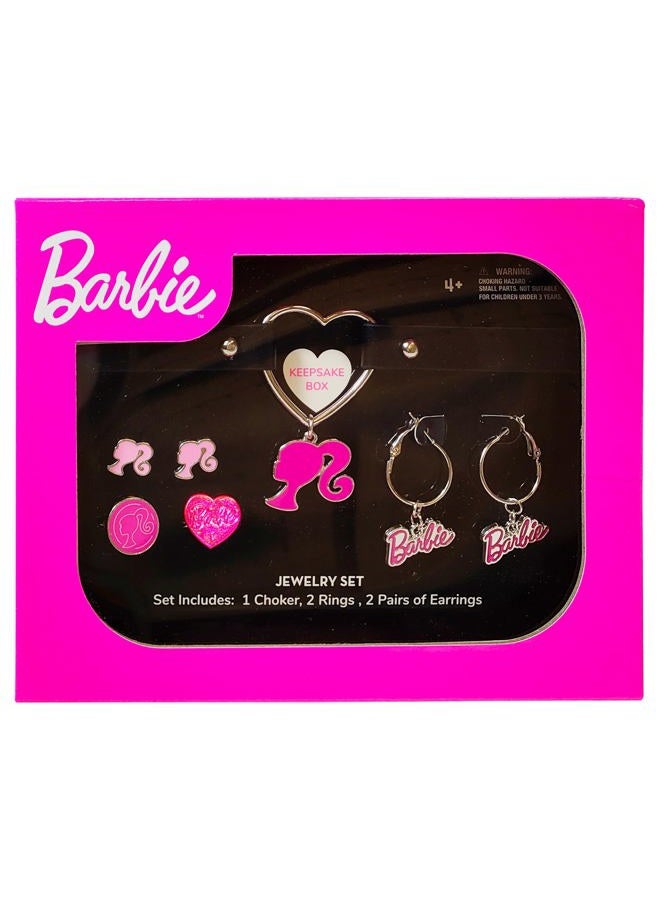 Luv Her Barbie themed 2-Piece Adjustable Ring Set, a pair of stud and hoop earrings, and a choker for Girls - Barbie Themed Charms, Universally Fitting & Stylish Gifts and Accessorie A Must-Have Accessory - Image 1