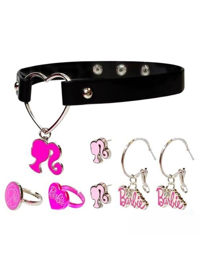 Luv Her Barbie themed 2-Piece Adjustable Ring Set, a pair of stud and hoop earrings, and a choker for Girls - Barbie Themed Charms, Universally Fitting & Stylish Gifts and Accessorie A Must-Have Accessory - Image 2