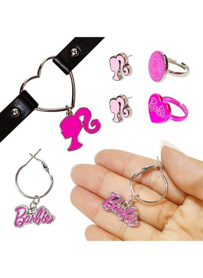 Luv Her Barbie themed 2-Piece Adjustable Ring Set, a pair of stud and hoop earrings, and a choker for Girls - Barbie Themed Charms, Universally Fitting & Stylish Gifts and Accessorie A Must-Have Accessory - Image 3
