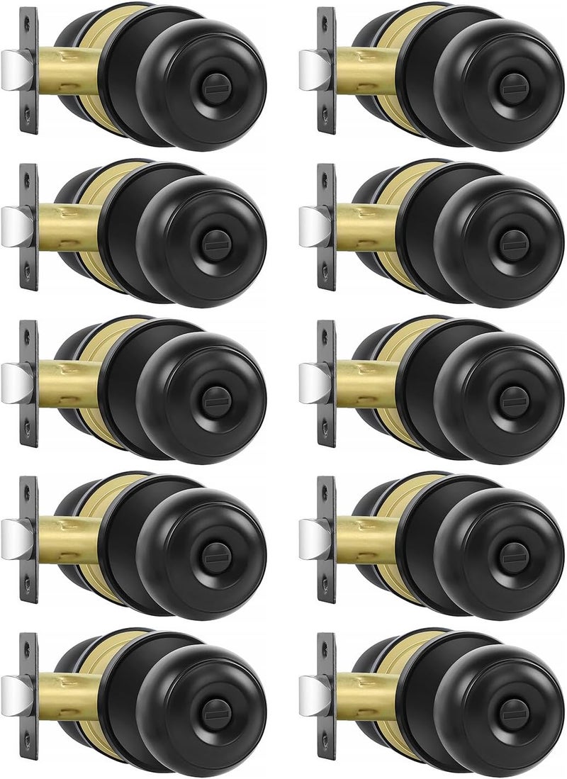 RAZCC Privacy Door Knobs, 10 Pack Matte Black Door Knobs with Lock, Bed and Bath Door Knob Interior Keyless Locksets, Round Door Handles Reversible for Left Right Handed Doors - Image 1
