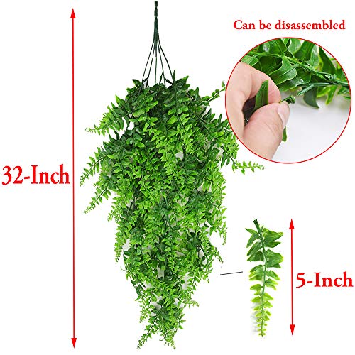 Antspirit 2pack Artificial Fake Hanging Ferns Plants Vine Fake Ivy Boston Outdoor UV Resistant Plastic (Green) - Image 3