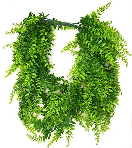Antspirit 2pack Artificial Fake Hanging Ferns Plants Vine Fake Ivy Boston Outdoor UV Resistant Plastic (Green) - Image 5