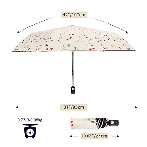 Cuby Travel Umbrella Compact Folding Auto Open and Close for Windproof, Rainproof & 99.9% UV Sun Protection Parasol with Black Anti-UV Coating (Flowers) - Image 5