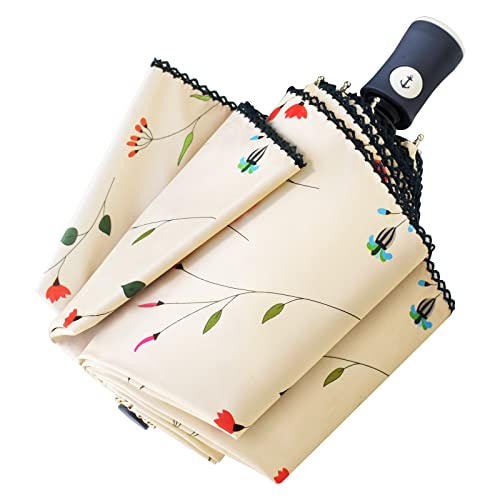 Cuby Travel Umbrella Compact Folding Auto Open and Close for Windproof, Rainproof & 99.9% UV Sun Protection Parasol with Black Anti-UV Coating (Flowers) - Image 1