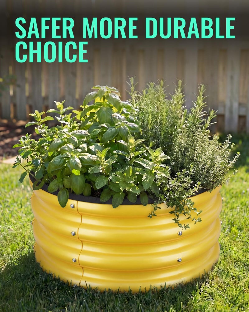 ZXZYHFTY Round Galvanized Raised Garden Bed kit,Yellow Outdoor Garden Raised Planter Box, Round Large Metal Raised Garden Beds for Vegetable 2 * 2 * 1ft 3 Pcs - Image 3