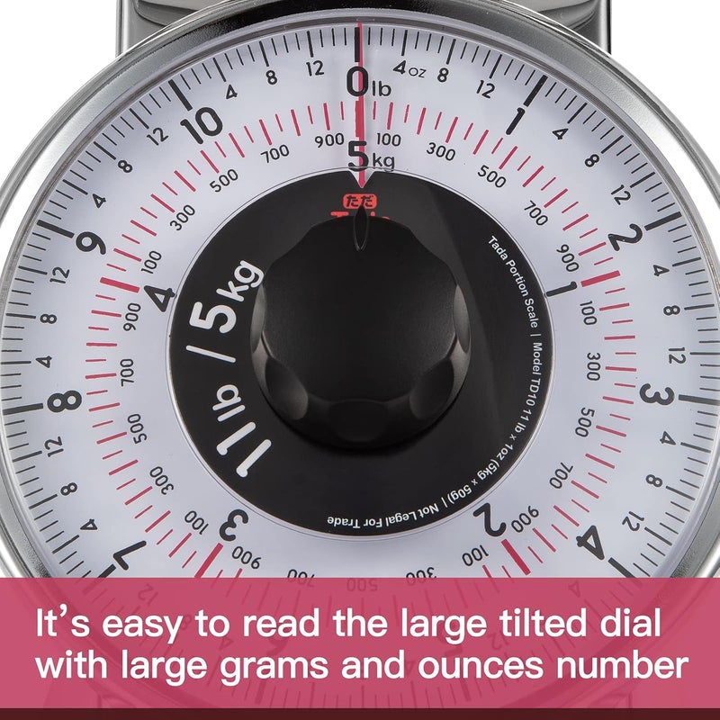 ta da 11lb Analog Mechanical Kitchen Weighing Food Scale with Bowl, Tare Function, Retro Style, Stainless Steel - Image 3