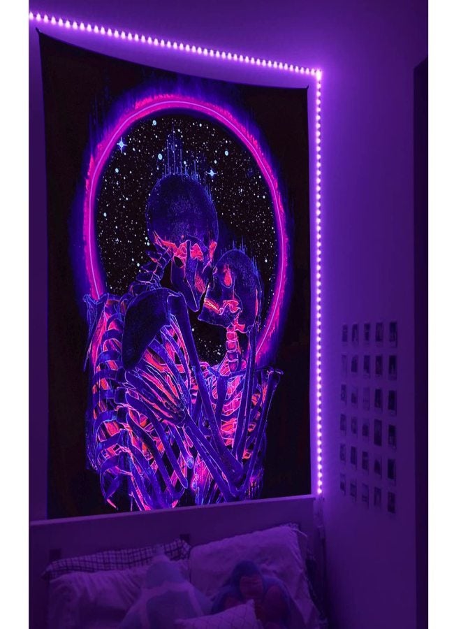 Blacklight Skull Tapestry, The Kissing Lovers Tapestry UV Reactive Trippy Neon Tapestries Glow in The Dark Party Backdrop, Skeleton Wall Art for Bedroom Living Room - Image 2
