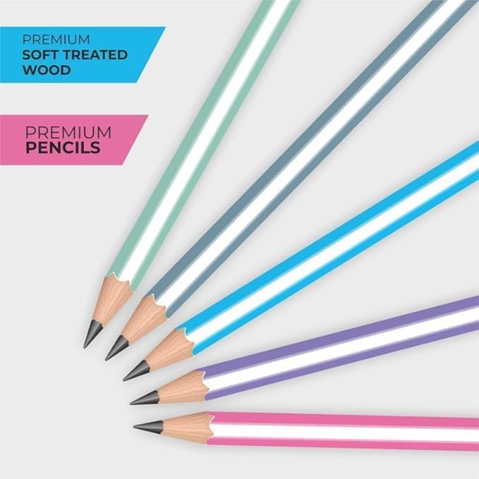 HAUSER Super Dark Pencils Set for Kids | 3 Eraser & 3 Sharpener Included in the Pack | Multicolor Body, 30 Pcs Pack - Image 2