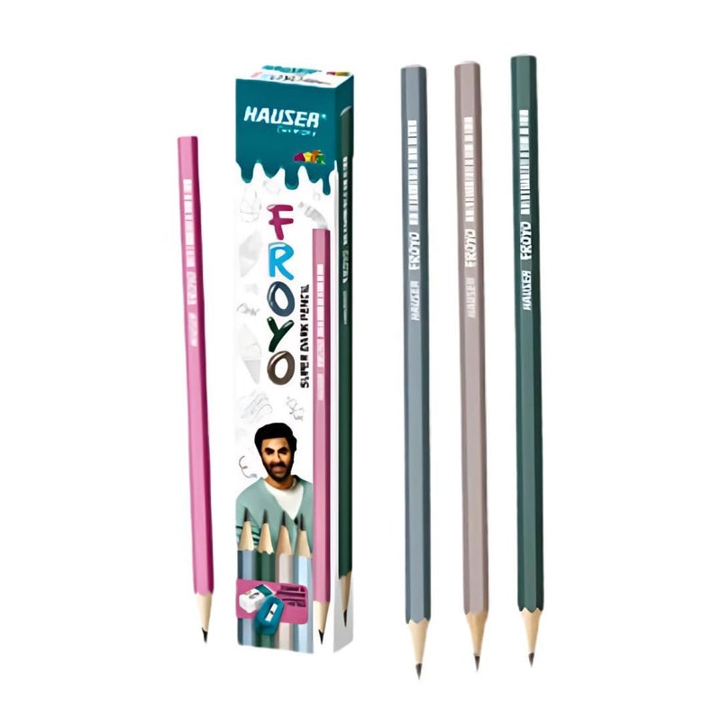 HAUSER Super Dark Pencils Set for Kids | 3 Eraser & 3 Sharpener Included in the Pack | Multicolor Body, 30 Pcs Pack - Image 1