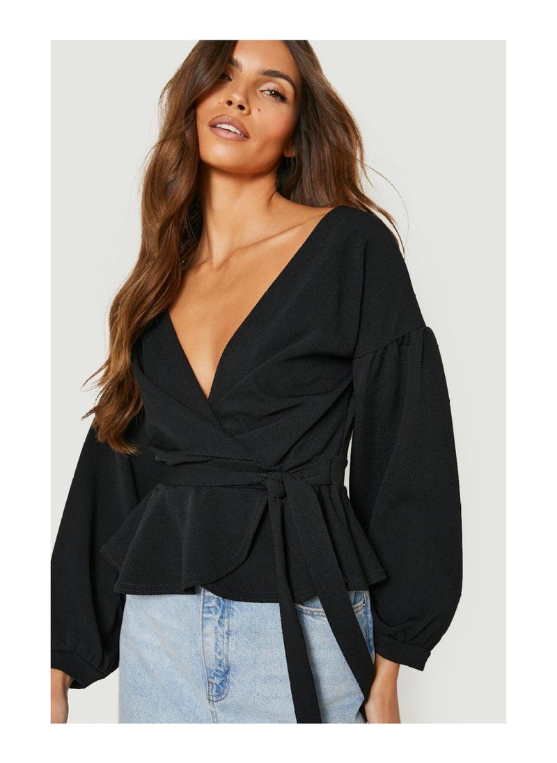 boohoo - Bell Sleeve Wrap Over Top - Image 1