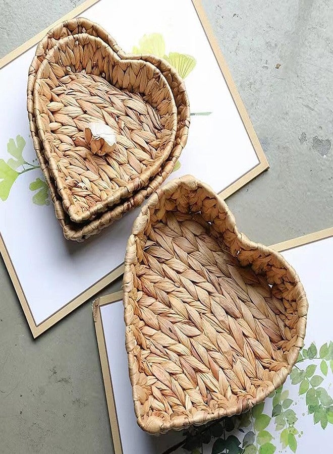 Xinally Set of 3 Natural Water Hyacinth Storage Baskets,Heart Shaped Hand Woven Baskets for Storage,Small Storage Basket for Storing Vegetables, Cosmetics, or Other Essential items - Image 4