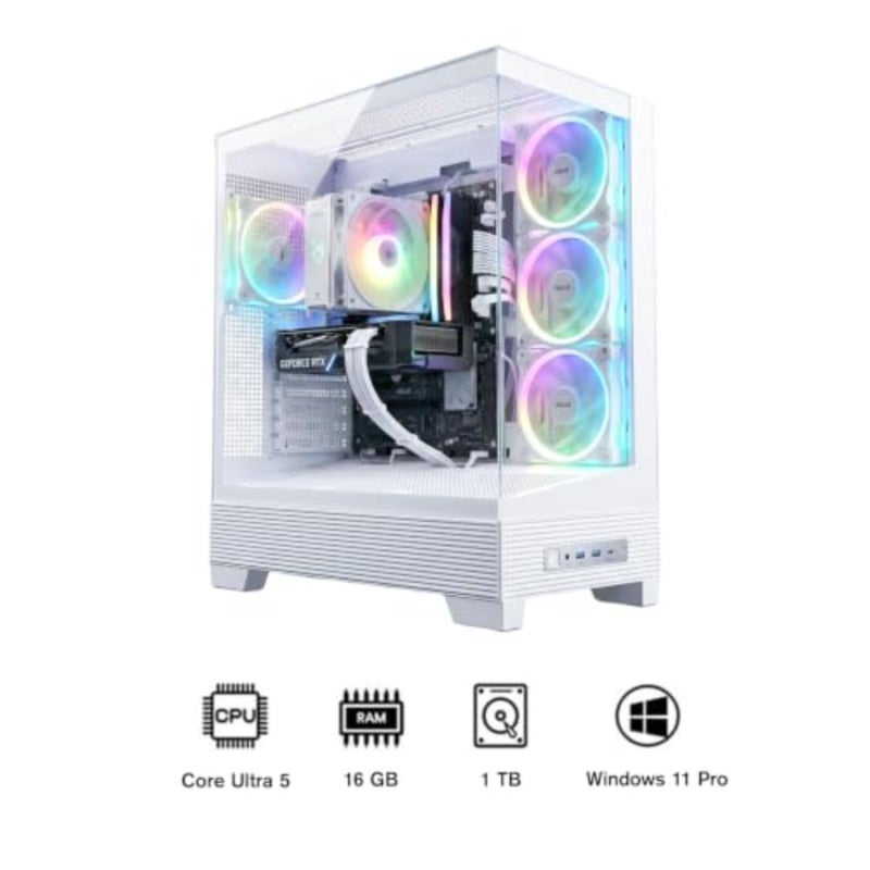 كمبيوتر مكتبي للألعاب 5060ti، Intel Core Ultra 5، ووحدة معالجة رسومات RTX 5060ti 8G، وذاكرة وصول عشوائي DDR5 سعة 16 جيجابايت، ومحرك أقراص SSD سعة 1 تيرابايت، ولوحة أم B860، وحقيبة ASUS A31، ومبرد هواء رقمي ARGB، ووحدة PSU ذهبية بقدرة 750 وات، ونظام Windows PRO أبيض - Image 2