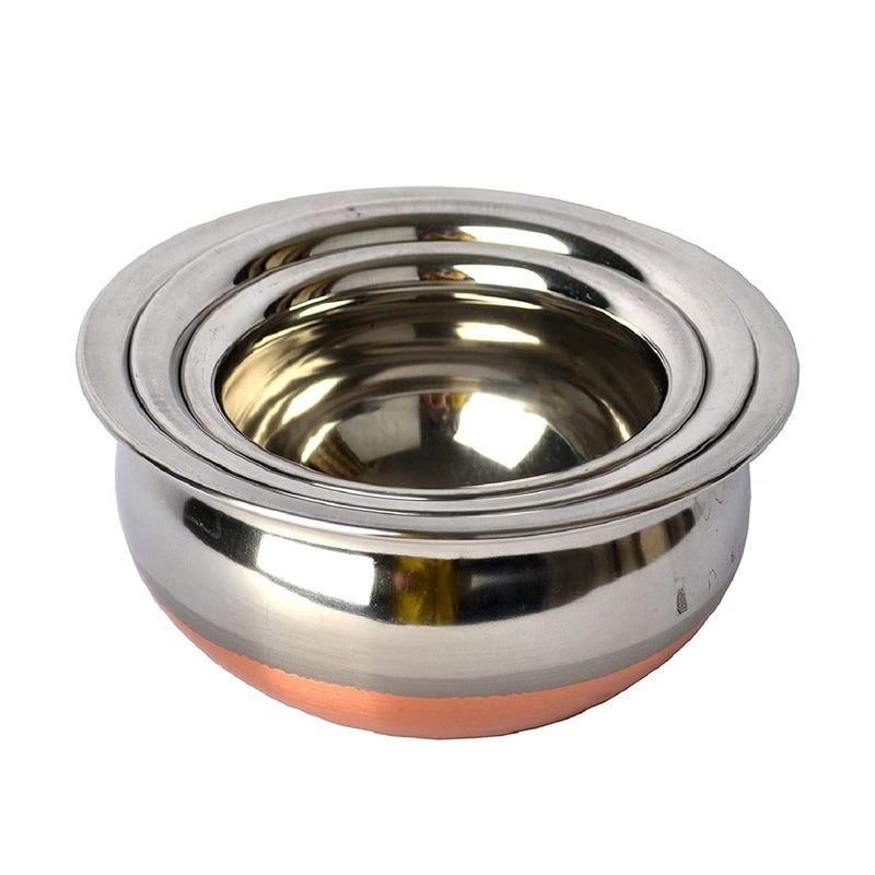 RBGIIT Mirror Finish Stainless Steel deep VesselParabhu ChettyCooking Serving Pot for Kitchen3 pcs Copper Handi - Image 2