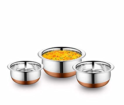 RBGIIT Mirror Finish Stainless Steel deep VesselParabhu ChettyCooking Serving Pot for Kitchen3 pcs Copper Handi - Image 5