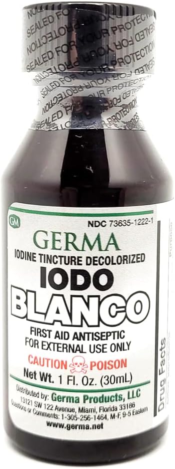 Germa White Iodine Tincture First Aid Antiseptic For Minor Scrapes Cuts Bruises and Burns Prevents Skin Infection 1 oz Pack of 3 - Image 2