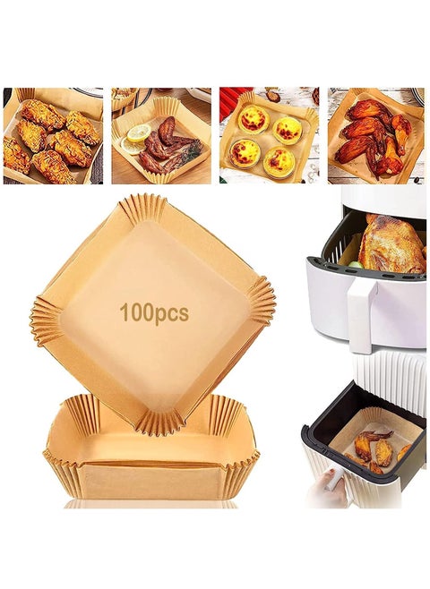 Disposable Square Air Fryer Liners – 100-Pack Non-Stick Food-Grade Parchment Paper for Baking, Roasting, and Frying – Heat Resistant to 428°F – Suitable for Square Air Fryer Trays