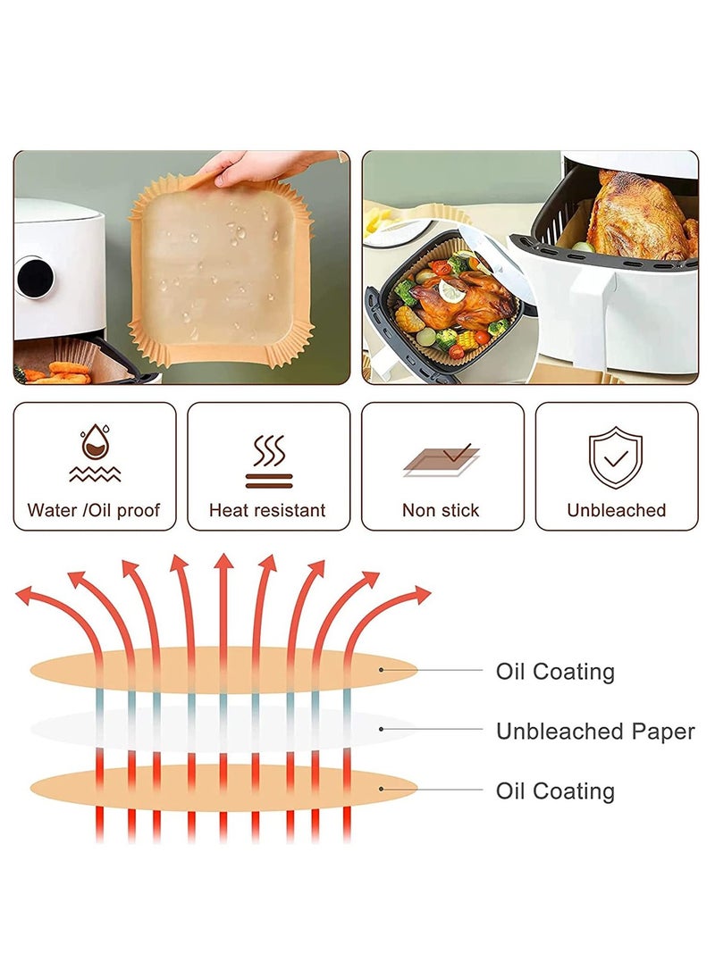 BestStore - Disposable Square Air Fryer Liners – 100-Pack Non-Stick Food-Grade Parchment Paper for Baking, Roasting, and Frying – Heat Resistant to 428°F – Suitable for Square Air Fryer Trays - Image 1