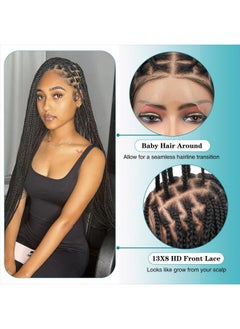 Kalyss Knotless Braided Wigs For Woman 13X8 Hd Lace Frontal Braided Wigs With Baby Hair Box Braid Wigs Braided Lace Front Wigs Black Human Hair Blended Braided Wig 36"  - Image 2
