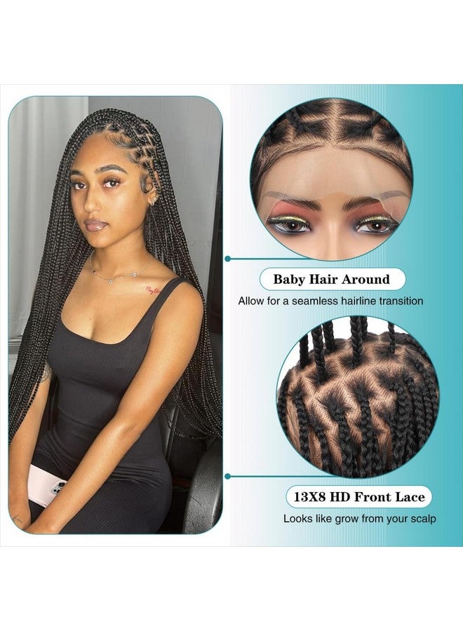 Kalyss Knotless Braided Wigs For Woman 13X8 Hd Lace Frontal Braided Wigs With Baby Hair Box Braid Wigs Braided Lace Front Wigs Black Human Hair Blended Braided Wig 36" - Image 2