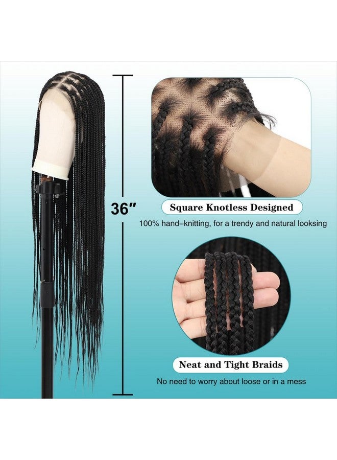 Kalyss Knotless Braided Wigs For Woman 13X8 Hd Lace Frontal Braided Wigs With Baby Hair Box Braid Wigs Braided Lace Front Wigs Black Human Hair Blended Braided Wig 36" - Image 1