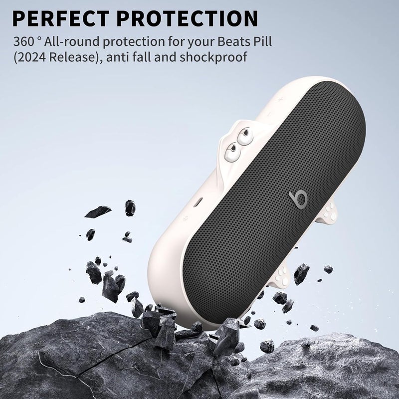 واكانك غطاء سيليكون لطيف كawaii لمكبر الصوت اللاسلكي Beats Pill، غطاء واقي ضد الخدوش متوافق مع Beats (أوف وايت) - Image 3