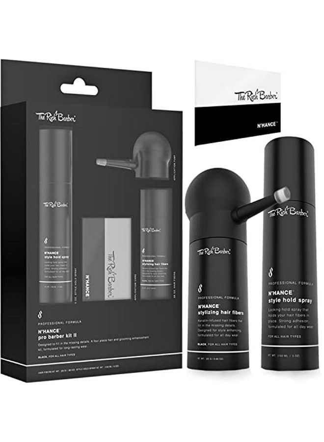 The Rich Barber N’Hance Hair Building Fibers Hold Spray Applicator & Card 4In1 Set L Longlasting Hair And Beard Thickening Fiber Spray With Applicator & Style Card Kit (Black)  - Image 2