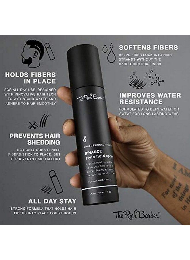The Rich Barber N’Hance Hair Building Fibers Hold Spray Applicator & Card 4In1 Set L Longlasting Hair And Beard Thickening Fiber Spray With Applicator & Style Card Kit (Black)  - Image 5